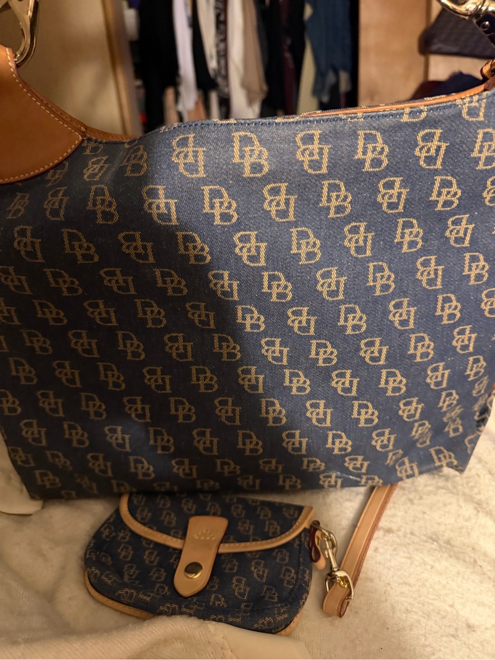 Dooney & Bourke Blue Logo-Print Shoulder Bag with Matching Pouch